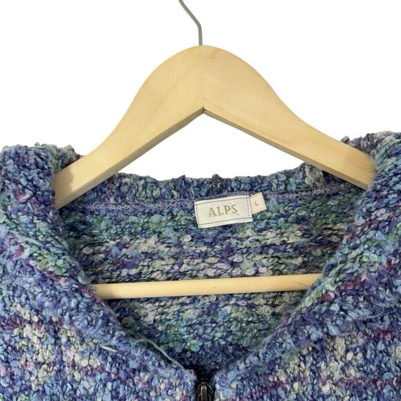 Alps Large Fuzzy Sweater Cardigan Zip Hooded Acrylic Blend Blue Cozy Womens - Picture 7 of 12